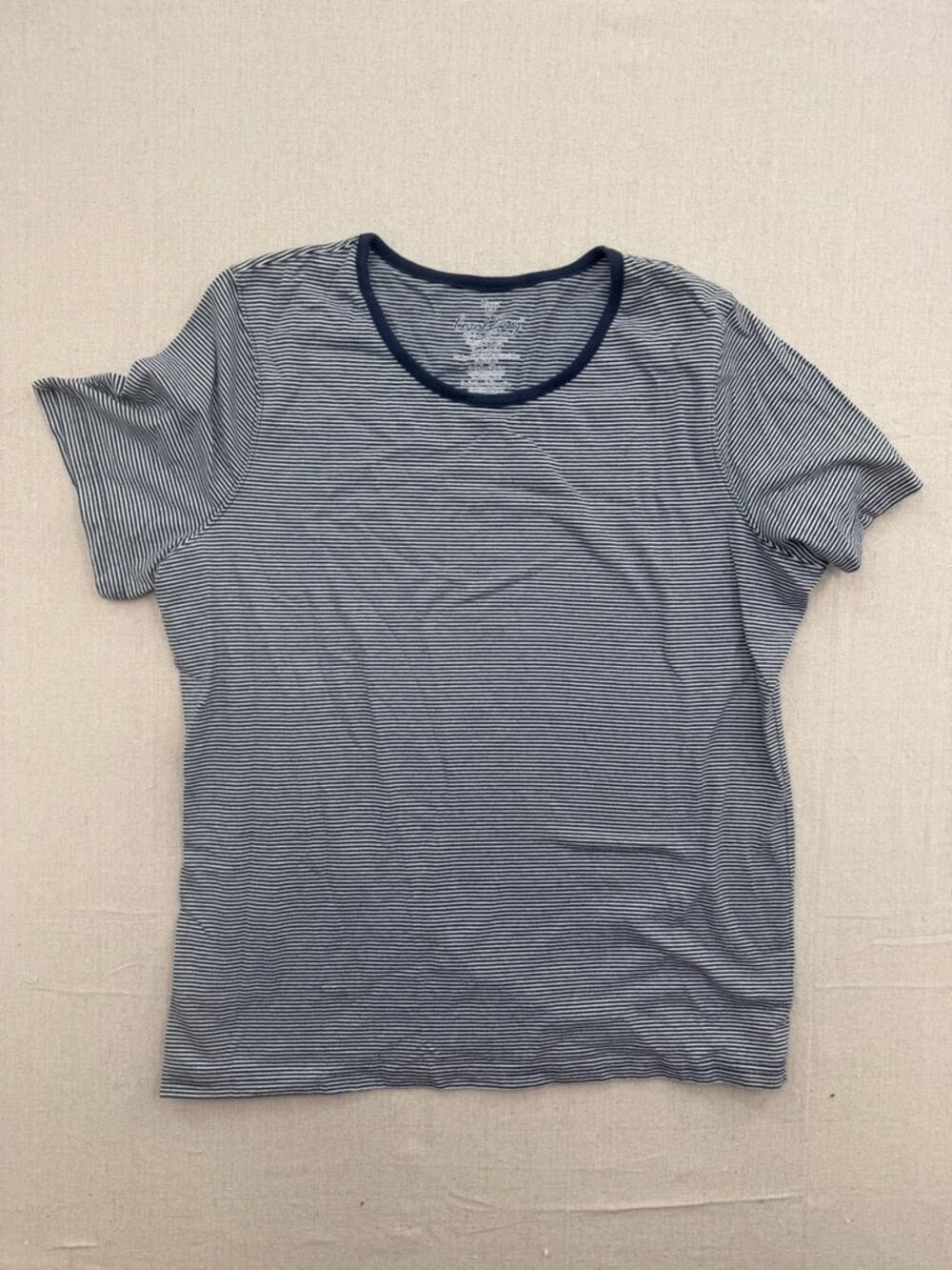 Navy and White Striped Crew Neck Shirt
